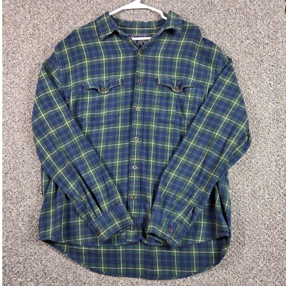 Abercrombie & Fitch Flannel Shirt Mens XL Green Blue Plaid Western Work Wear‎